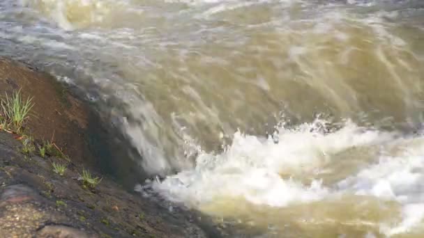 Primo Piano Della Cascata Sulla Diga Traboccante Nel Parco Naturale — Video Stock