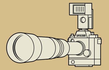 Professional camera with big and long zoom lens clipart