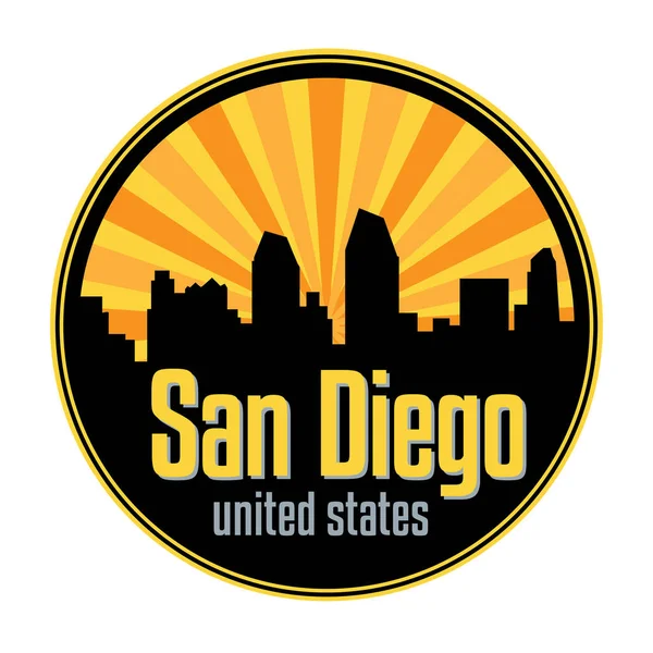 Badge, etichetta o timbro con skyline di San Diego — Vettoriale Stock