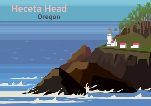 Heceta Head Light, φάρος στην ακτή του Όρεγκον — Διανυσματικό Αρχείο