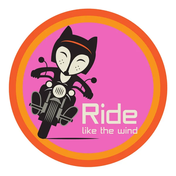 Fox Biker rijden op een motorfiets, tekst - Rijden als de wind — Stockvector