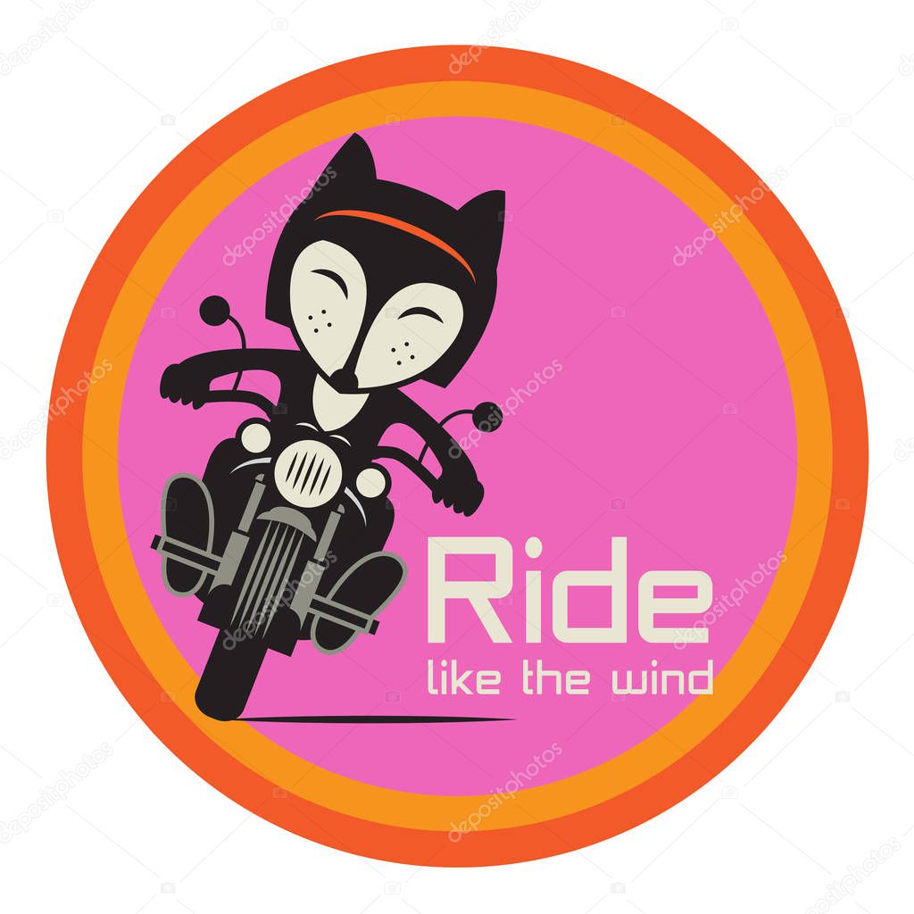 Fox Biker riding a motorcycle, text - Ride like the wind