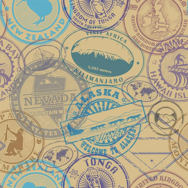 Passport stamps background - set seamless pattern — ストックベクタ