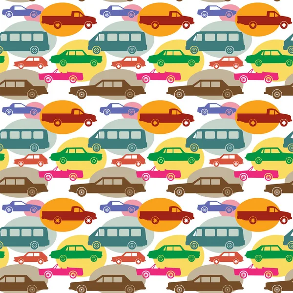 Seamless pattern of hand drawn cute cartoon cars for kids design — Stock Vector