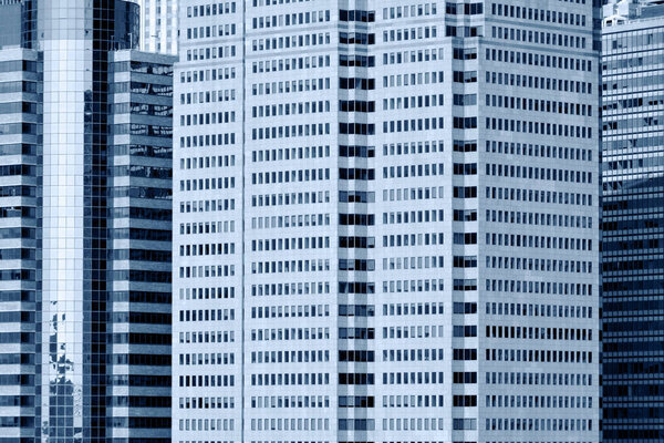 Modern Business Office Buildings in Manhattan, New York City, Black and white blue toned