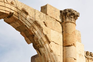 Ürdün 'ün Jerash kentindeki harabe Greko-Romen şehri Gerasa' nın detayları