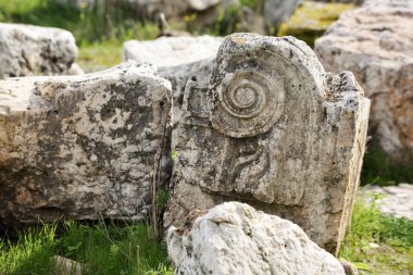 Ürdün 'ün Jerash kentindeki harabe Greko-Romen şehri Gerasa' nın detayları