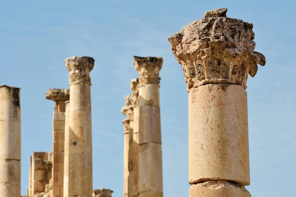 Kolommen Van Verwoeste Grieks Romeinse Stad Gerasa Jerash Jordanië — Stockfoto