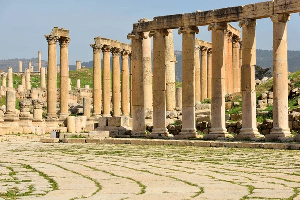 Kolommen Van Verwoeste Grieks Romeinse Stad Gerasa Jerash Jordanië — Stockfoto