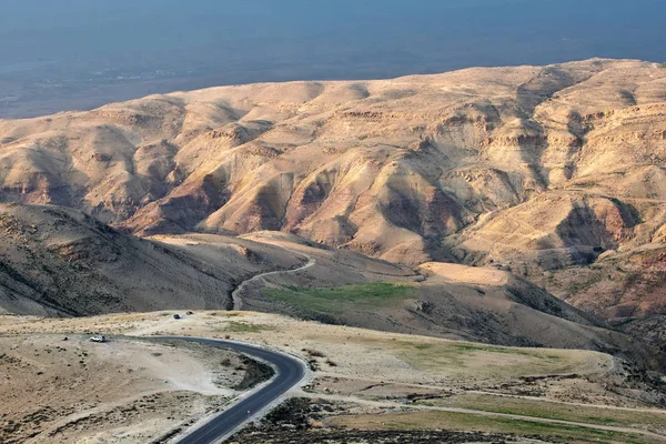 Scenisk Flygbild Från Bibliska Mount Nebo Jordanien Med Solnedgångsljus Utsikt — Stockfoto