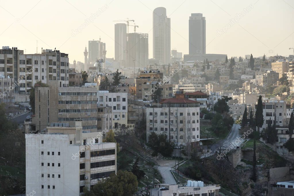 View to the residential area buildings of the city in Amman, Jordan.