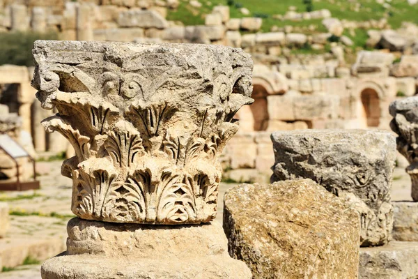 Kolumny Zrujnowanym Grecko Rzymskim Mieście Gerasa Jeraszu Jordania — Zdjęcie stockowe