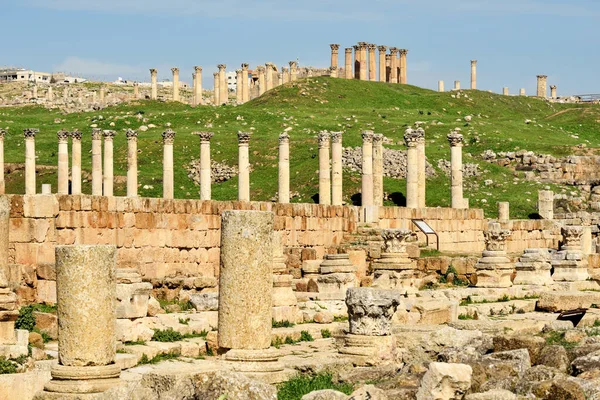 Columnas Muro Arruinada Ciudad Greco Romana Gerasa Jerash Jordania — Foto de Stock