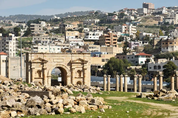 Jerash Februari 2020 Grieks Romeinse Stad Gerasa Moderne Jerash Achtergrond — Stockfoto