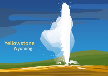 Old Faithful, Yellowstone Ulusal Parkı, Wyoming, ABD, vektör illüstrasyonu