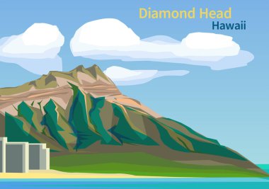 Hawaii 'nin Oahu adasındaki Diamond Head Krateri, Birleşik Devletler, vektör illüstrasyonu