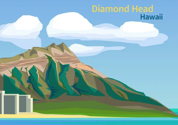 Cratera Diamond Head Ilha Havaiana Oahu Estados Unidos Ilustração Vetorial —  Vetores de Stock