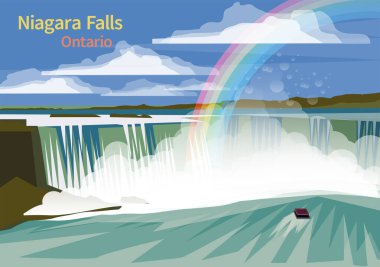 Niagara Şelalesi, Kanada 'nın Ontario eyaleti, vektör illüstrasyonu