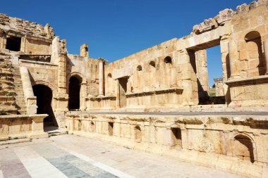 Ürdün 'ün Jerash kentindeki Gerasa antik Roma şehrinde amfiteatr