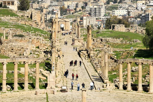 Jerash Februari 2020 Grieks Romeinse Stad Gerasa Moderne Jerash Achtergrond — Stockfoto