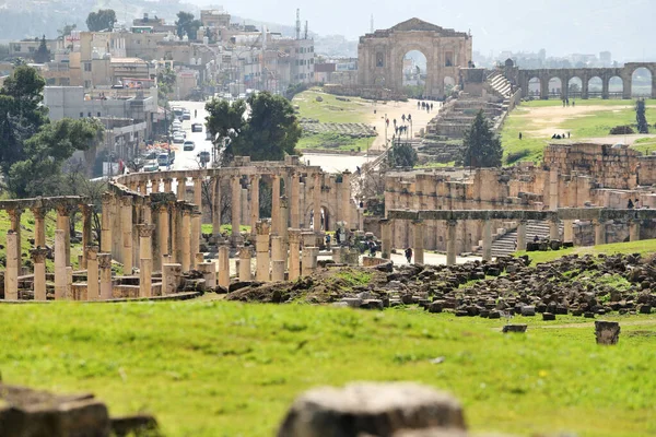 Jerash Februari 2020 Grieks Romeinse Stad Gerasa Moderne Jerash Achtergrond — Stockfoto