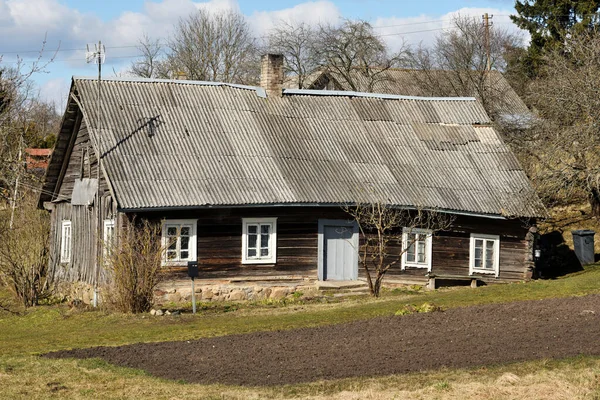 Casa Madeira Velha Log Campo Lithuania Europa — Fotografia de Stock