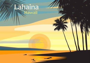 Lahaina, West Maui, Maui County, Hawaii, ABD, vektör illüstrasyonu