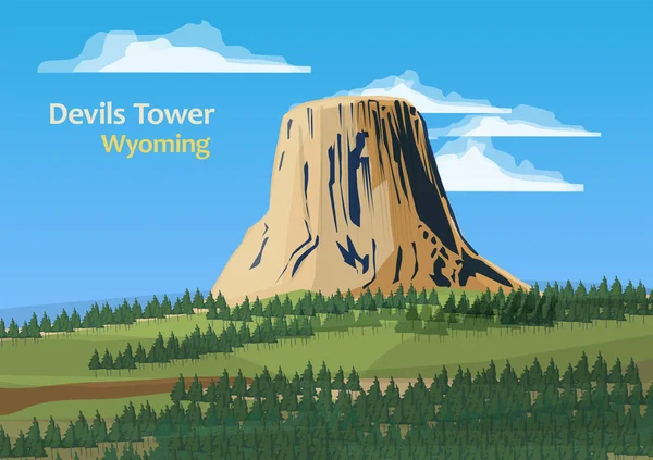 Abd Nin Kuzeydoğu Wyoming Kentindeki Devils Tower Ulusal Anıtı Vektör — Stok Vektör