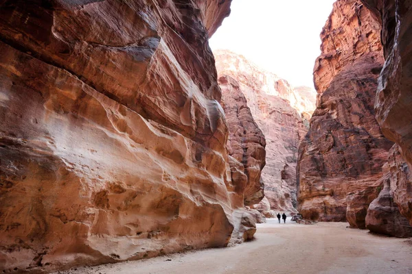 Passage Étroit Des Rochers Canyon Petra Wadi Musa Jordanie — Photo