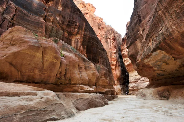 Passagem Estreita Rochas Petra Canyon Wadi Musa Jordânia — Fotografia de Stock