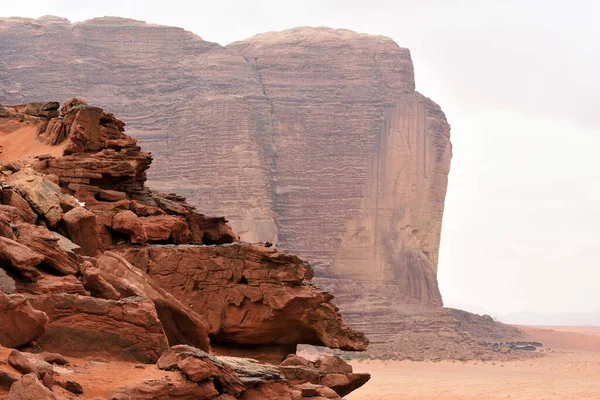 Пустыня Вади Рам Вади Рам Долина Вырубленная Песчанике Гранитной Скале — стоковое фото