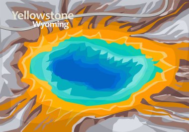 Yellowstone Ulusal Parkı 'ndaki Büyük Prismatik Bahar, Birleşik Devletler' in en büyük kaplıcası, ve dünyanın en büyük üçüncü kaplıcası, Wyoming, ABD, vektör illüstrasyonu.