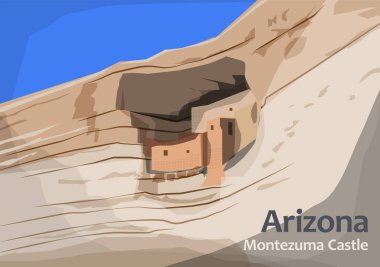Montezuma Şatosu Ulusal Anıtı, Verde Kampı, Arizona, ABD, vektör illüstrasyonu