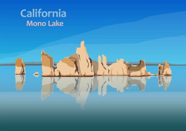 Mono Gölü, Mono County, Kaliforniya 'da tuzlu soda gölü, Birleşik Devletler, vektör illüstrasyonu