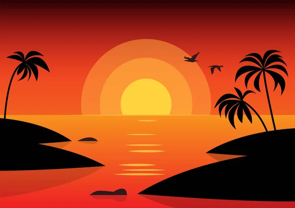 Palmy Sylwetki Tła Tropikalna Natura Zachodzie Słońca Środowisko Naturalne Vintage — Wektor stockowy
