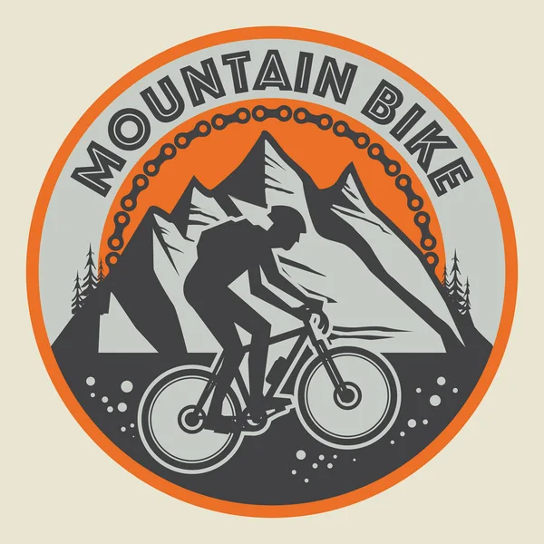 Downhill Mountainbike Märke Logotyp Etikett Med Ryttare Siluett Downhill Enduro — Stock vektor