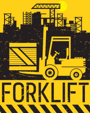 Forklift yükleme paleti, inşaat alanında çalışma, soyut düz vektör çizimi