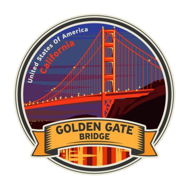 Golden Gate Köprüsü, gün batımında San Francisco, Kaliforniya 'da, Birleşik Devletler, vektör illüstrasyonu