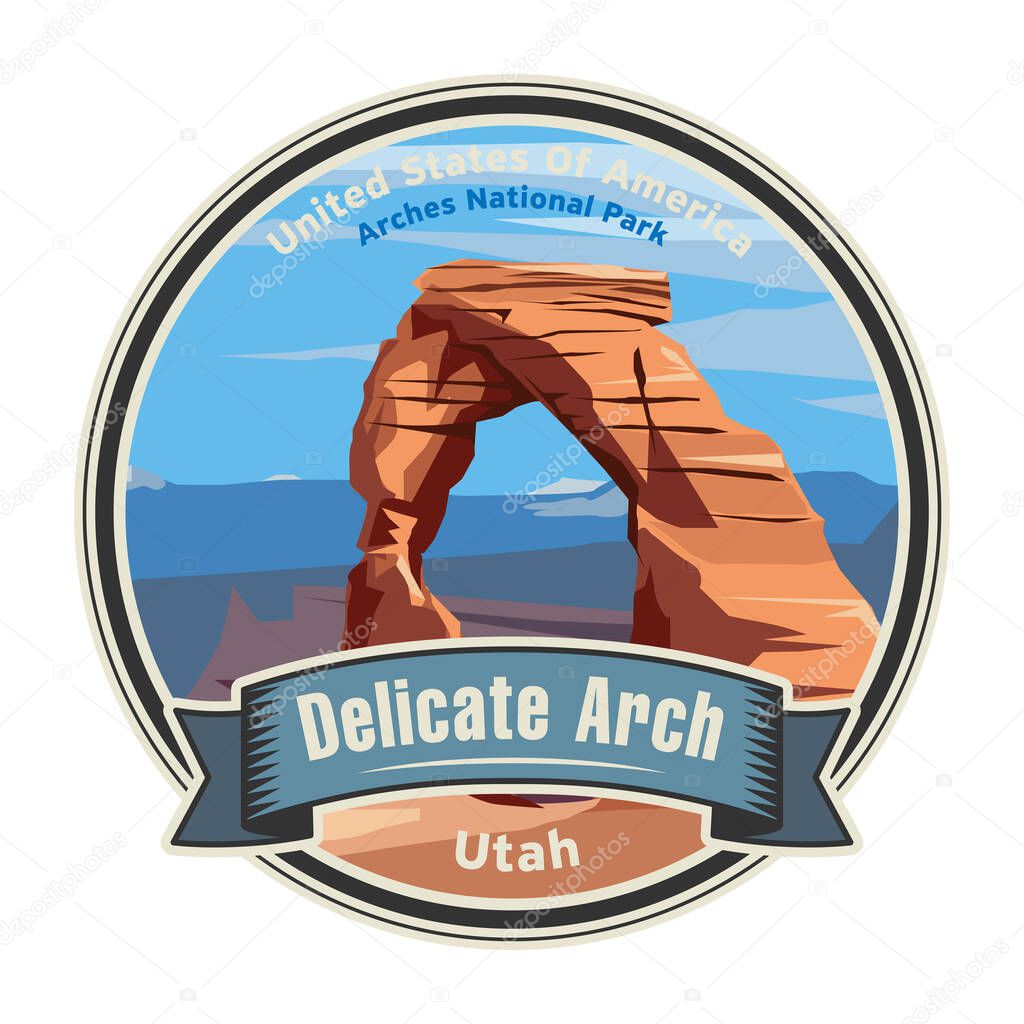 Delicate Arch in Arches National Park, Utah, United States. Vector illustration