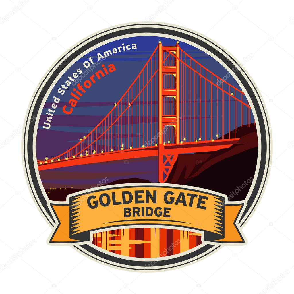 The Golden Gate Bridge at sunset in San Francisco, California, United States, vector illustration