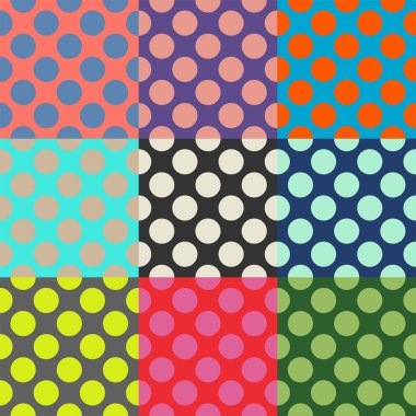 Büyük polka noktalarının kusursuz deseni, sanat için farklı renk kombinasyonları, el sanatları, kumaşlar, dekorasyon, albümler ve hurda kitapları, Vektör illüstrasyonu