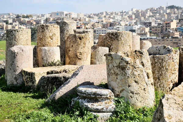 Kolommen Van Verwoeste Grieks Romeinse Stad Gerasa Jerash Jordanië — Stockfoto