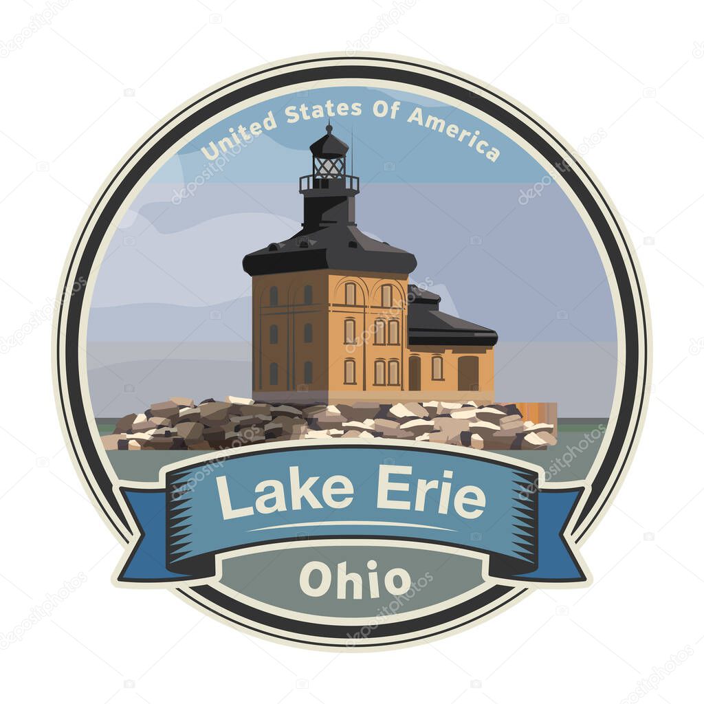 The Toledo Harbor Lighthouse in Lake Erie near Toledo, Ohio. United States. vector illustration