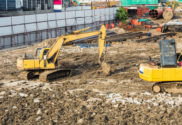 Excavator on construction site.