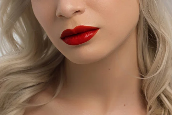 Großaufnahme Pralle Lippen Lippenpflege Füllstoffe Makrofoto Mit Gesichtsausschnitt Natürliche Form — Stockfoto