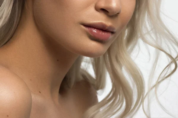 Labios Llenos Sexuales Brillo Natural Labios Piel Mujer Boca Está — Foto de Stock