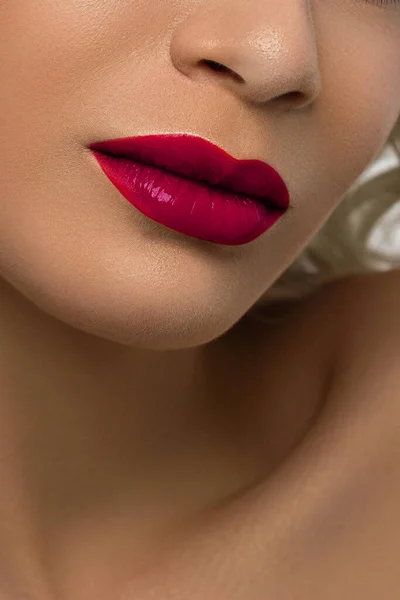 Labios Gordos Primer Plano Cuidado Con Los Labios Rellenos Macro — Foto de Stock