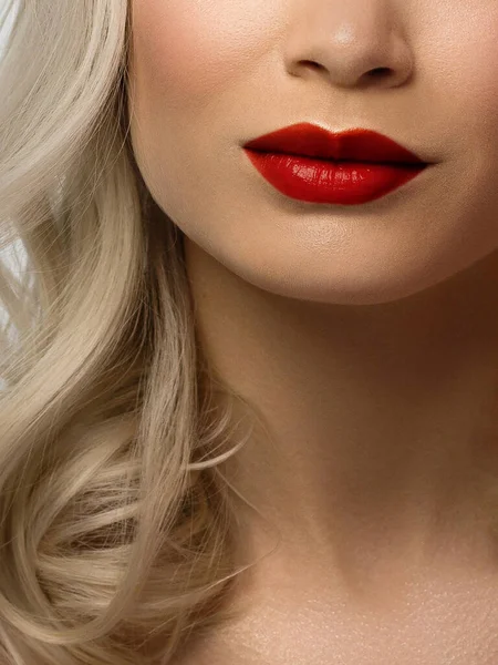 Großaufnahme Pralle Lippen Lippenpflege Vergrößerung Füllstoffe Makrofoto Mit Gesichtsausschnitt Natürliche — Stockfoto