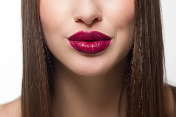 Belleza Primer Plano Una Cara Femenina Con Piel Limpia Características — Foto de Stock