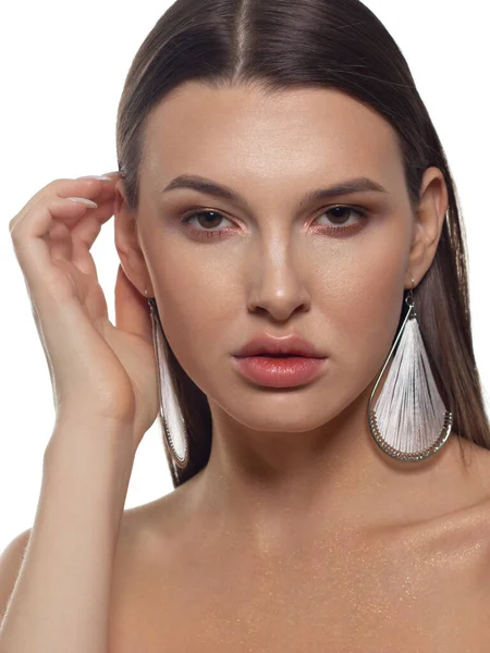 Közelről Modell Klasszikus Glamour Smink Rúzs Meztelen Szexi Európai Fiatal — Stock Fotó